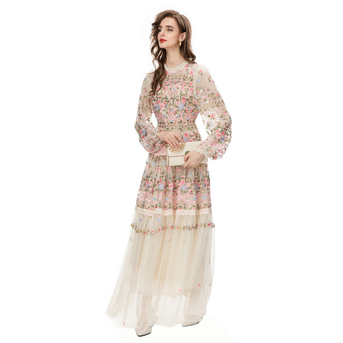 Schweres Stickerei Mesh Swing Kleid, Eid Kleid, Eid Outfit