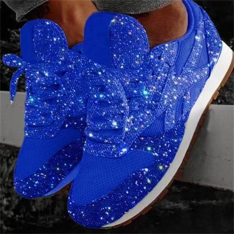 Children's Sports Shoes with Sponge Sequin, Two-tone Breathable Diamond Shoes, Thick-soled Sports Shoes for Women