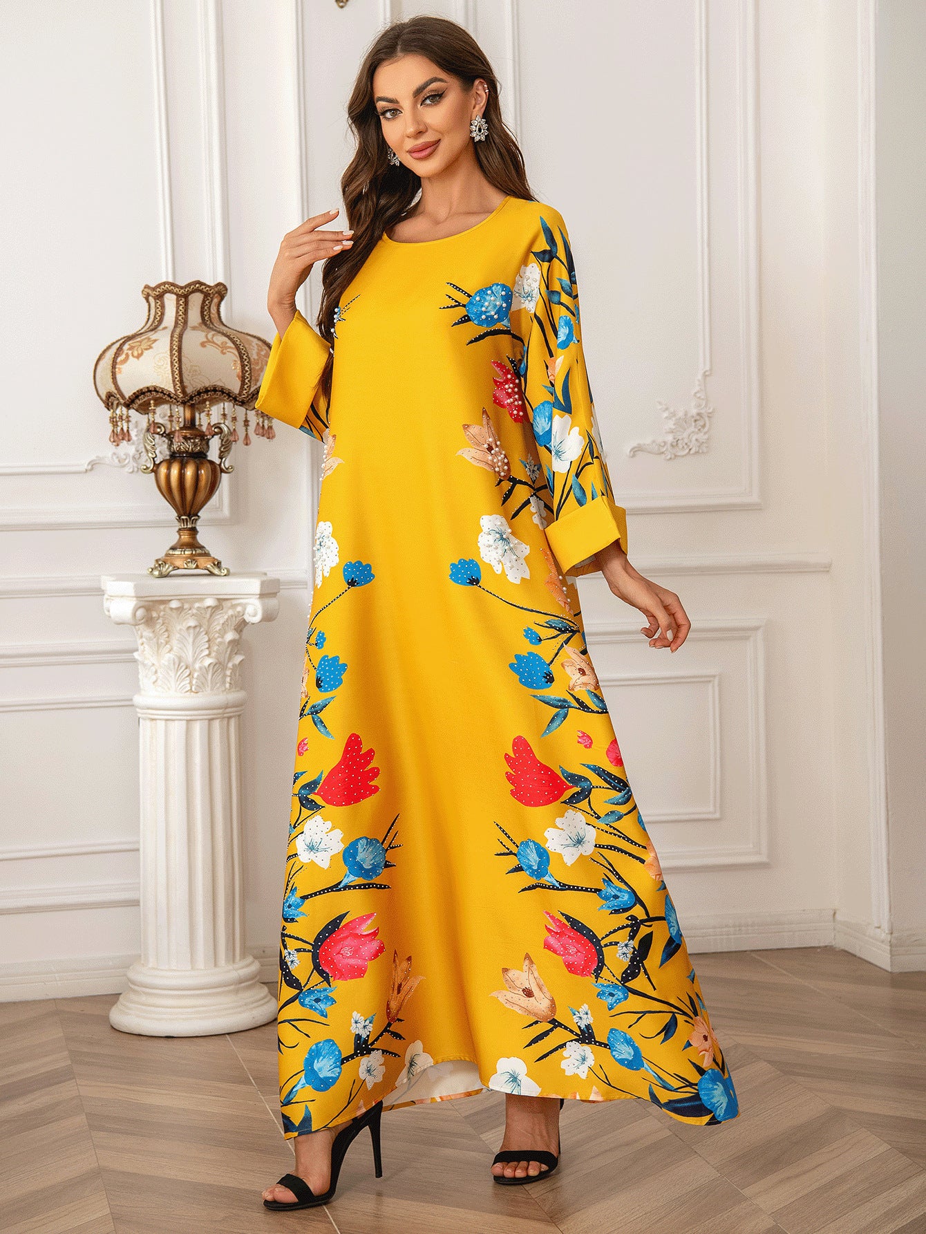 Bedrucktes Hot Diamond Abaya Kleid, Damen Robe, Abaya, muslimisches Damenkleid, bescheidenes Kleid