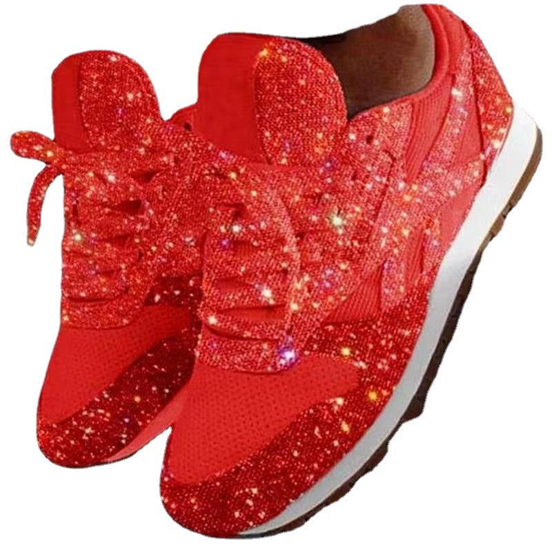 Children's Sports Shoes with Sponge Sequin, Two-tone Breathable Diamond Shoes, Thick-soled Sports Shoes for Women