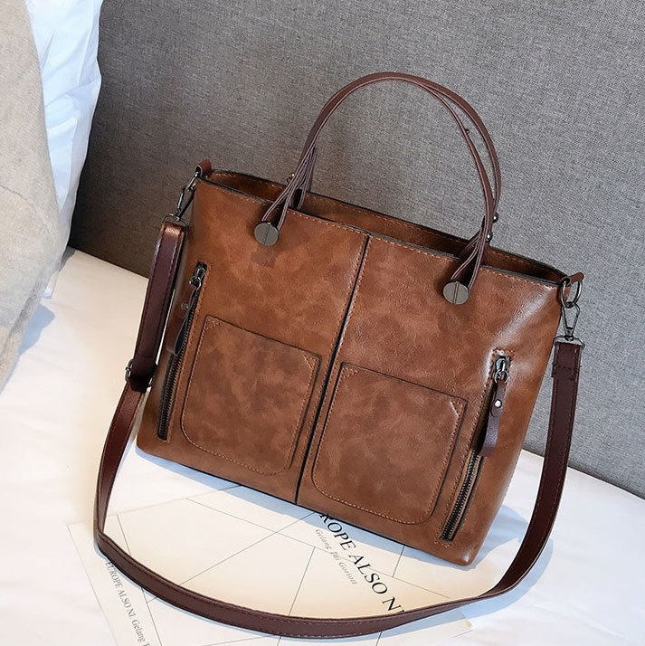 Vintage PU Umhängetasche, Damen Casual Totes