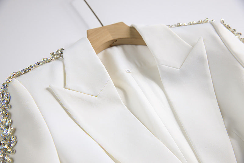 Verzierter Abendanzug für Damen, luxuriöser Anzugmantel mit Hose mit weitem Bein