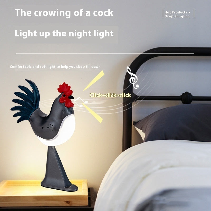 LED Rooster Night Light Touch With Sound Rechargeable Bedside Lamp