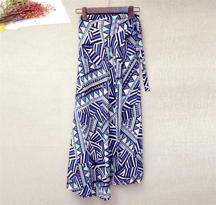 Printed Lace-up Wrap Skirt With Slits