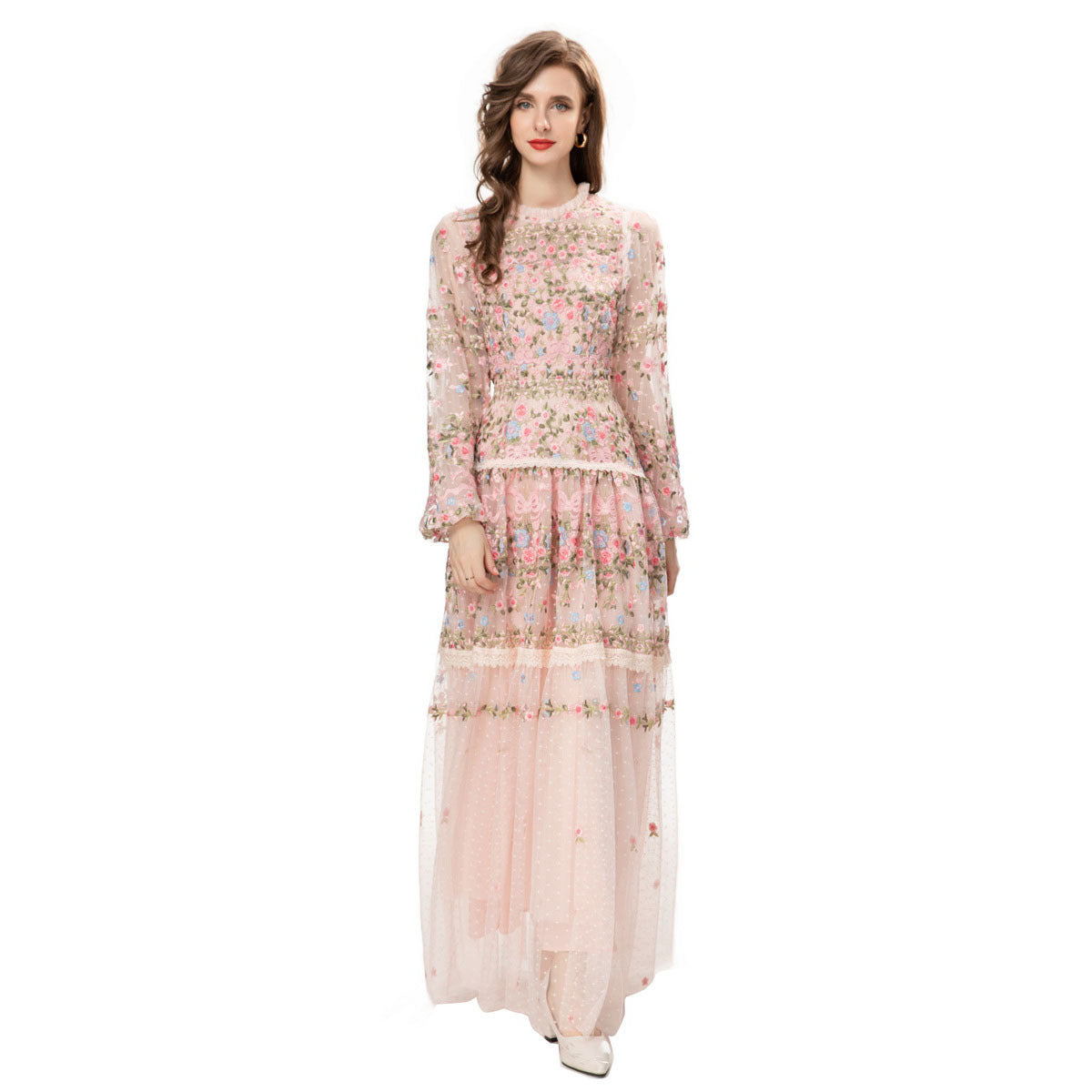 Schweres Stickerei Mesh Swing Kleid, Eid Kleid, Eid Outfit