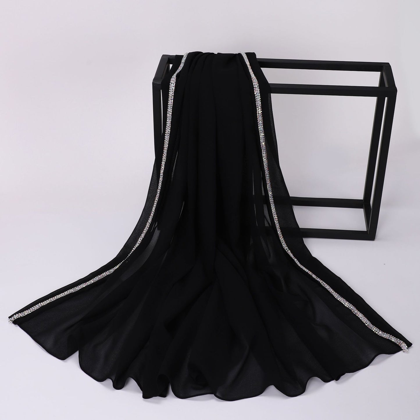 High-gloss Diamond Long-edge Chiffon Scarf, Ethnic Scarf, Middle Eastern and African Headscarf, Malay Wrapped Headscarf