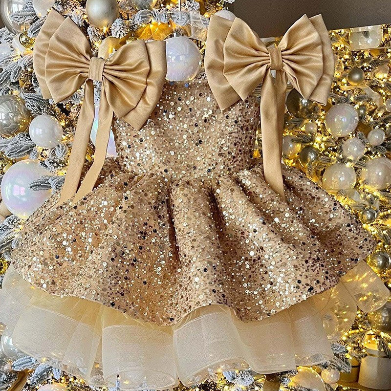 Mädchen-Prinzessinnenkleid mit Paillettenschleife