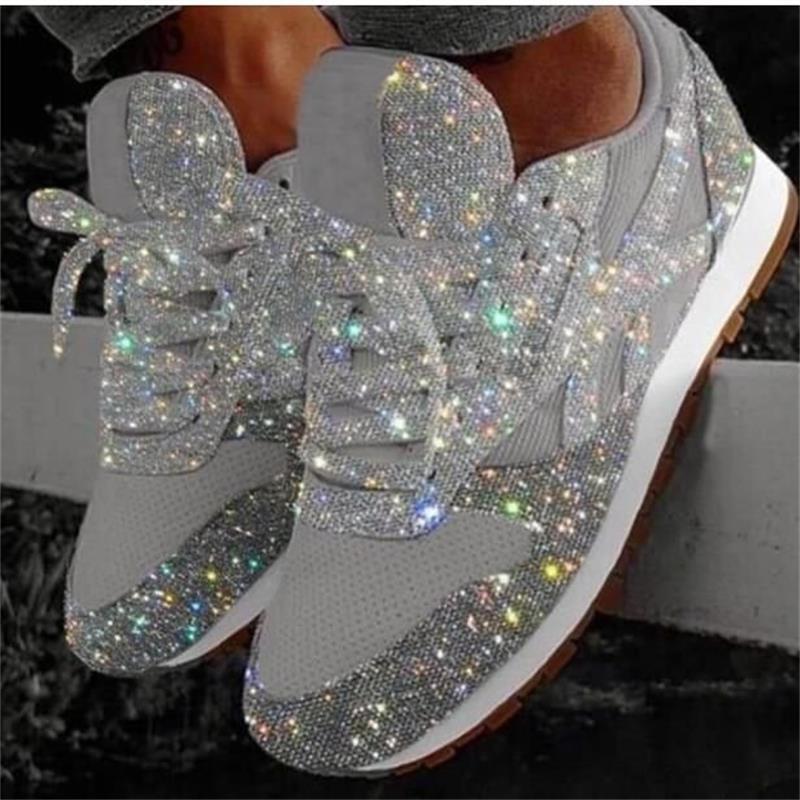 Children's Sports Shoes with Sponge Sequin, Two-tone Breathable Diamond Shoes, Thick-soled Sports Shoes for Women