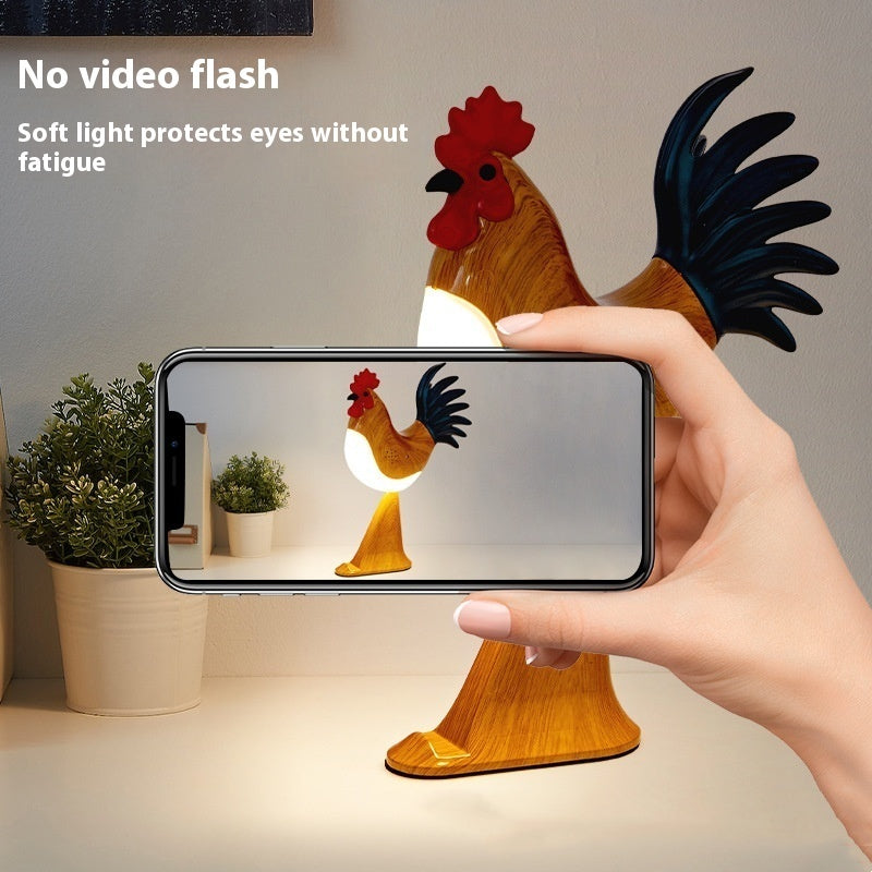 LED Rooster Night Light Touch With Sound Rechargeable Bedside Lamp