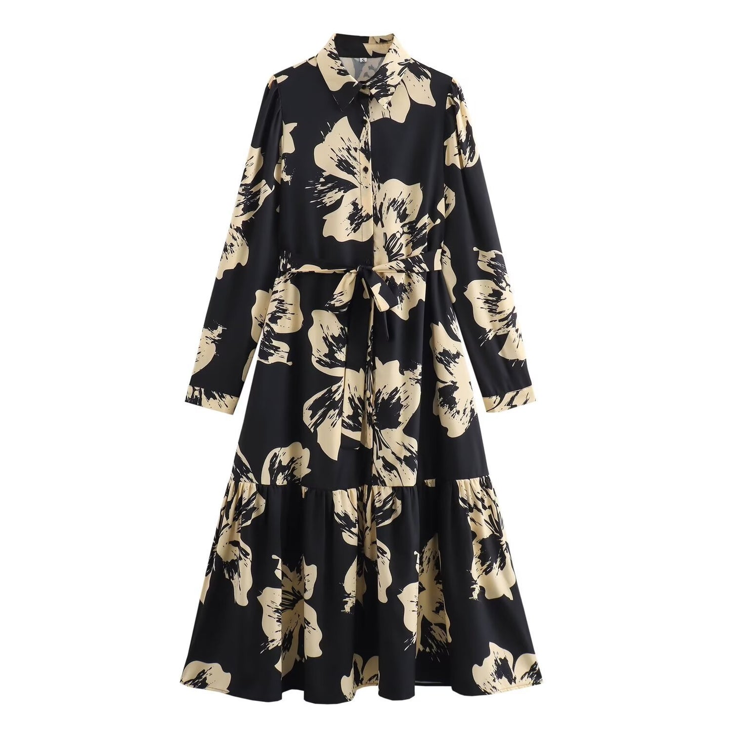 Long Sleeve Waist-controlled Breasted Shirt Dress