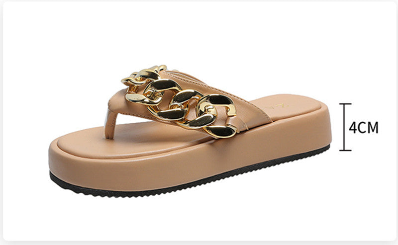 Hausschuhe mit Kette, Sommermode-Zehentrenner, Flip-Flops, große Schuhe mit Fischgrätenmuster