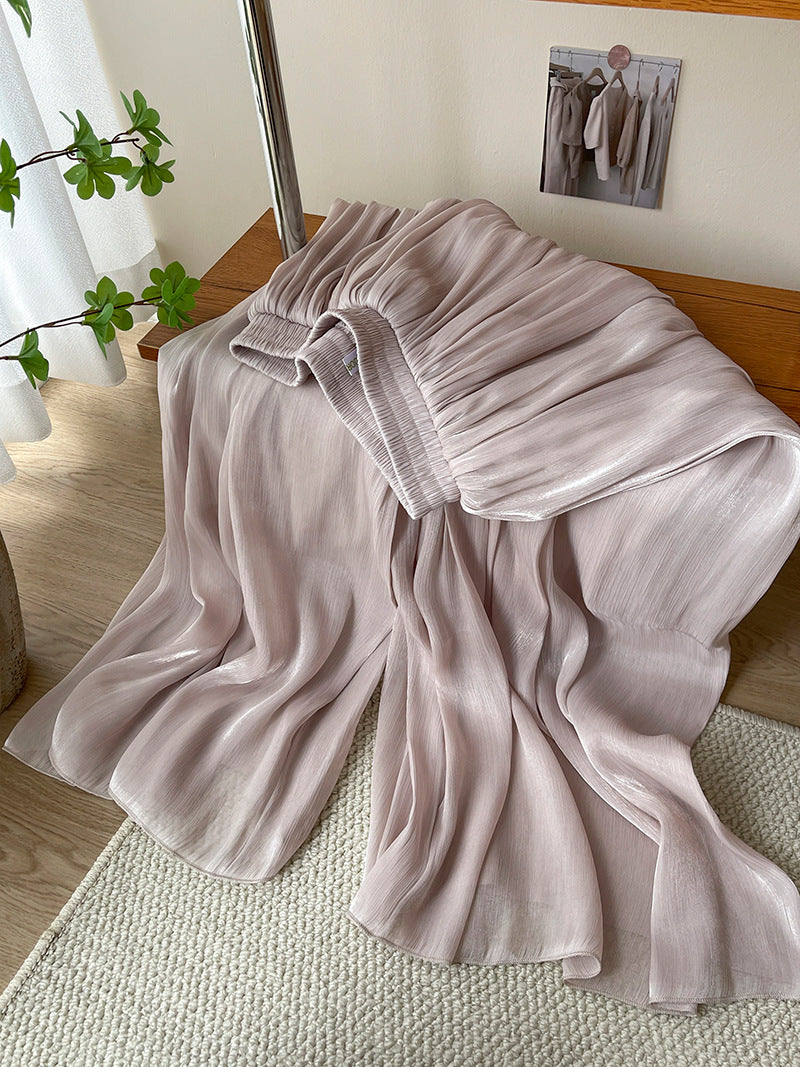 Women’s Elegant Ice Silk High Waist Long Pants