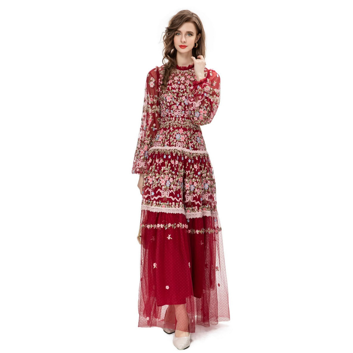 Schweres Stickerei Mesh Swing Kleid, Eid Kleid, Eid Outfit