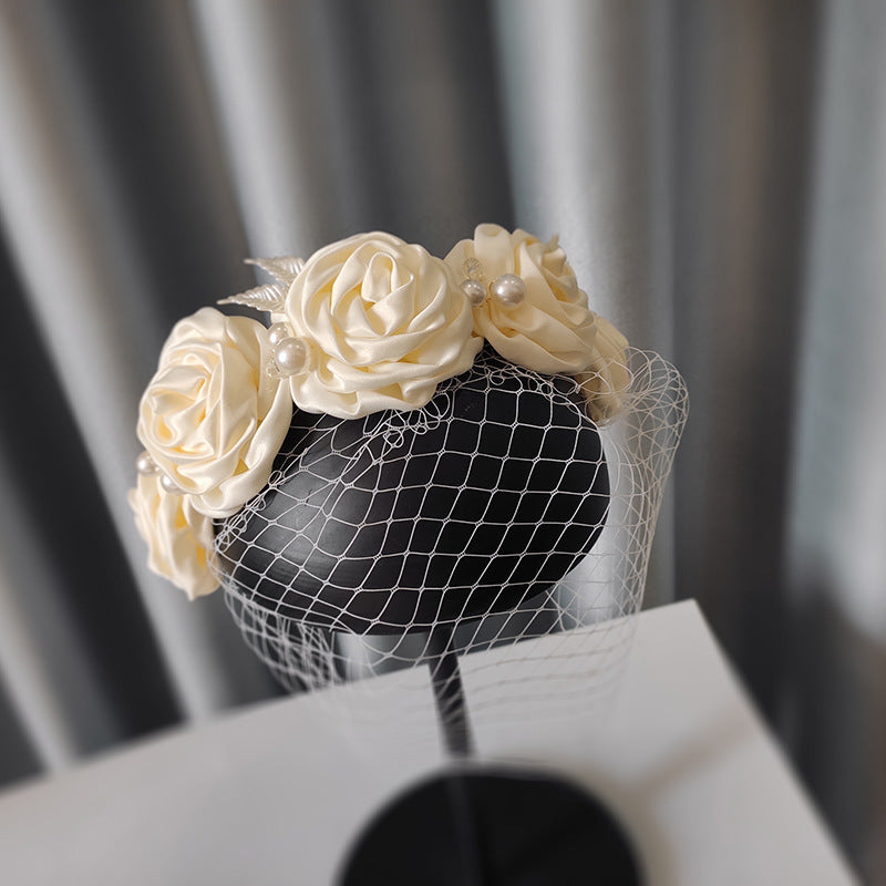 Brautschleier aus Satin mit großen Blumen, Haarreif, Kopfschmuck, Accessoires für Hochzeitskleider