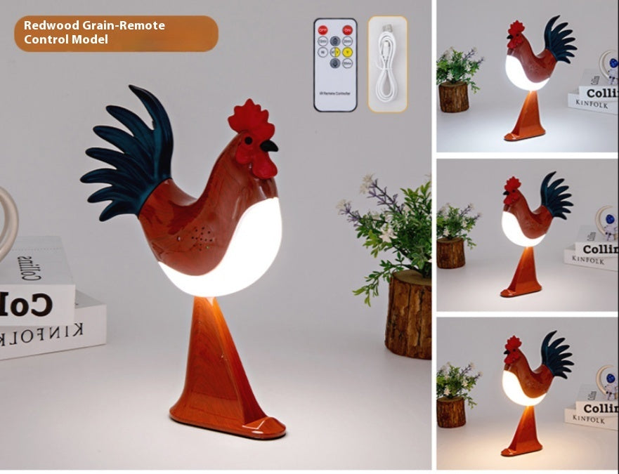 LED Rooster Night Light Touch With Sound Rechargeable Bedside Lamp
