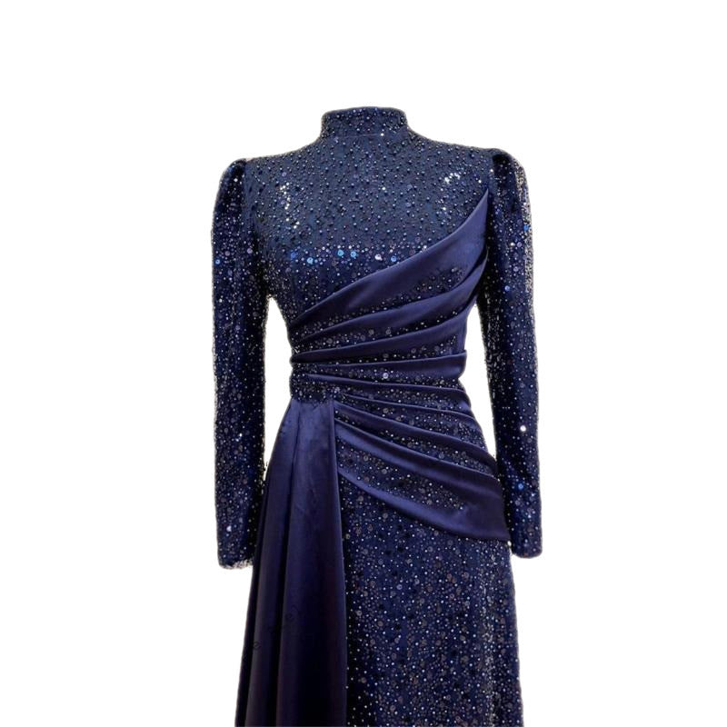 Langärmliges Pailletten-Abendkleid, schlichtes Partykleid