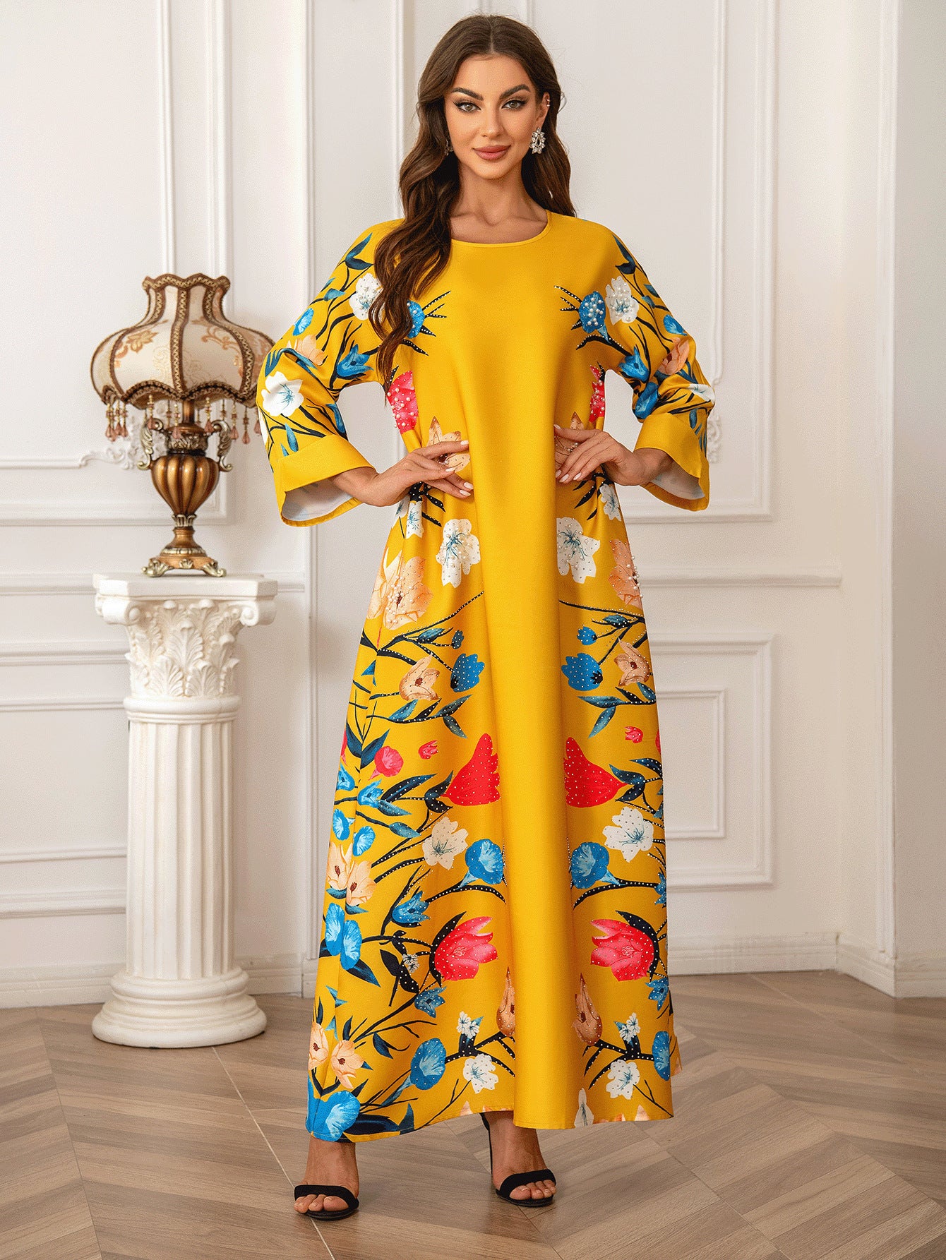 Bedrucktes Hot Diamond Abaya Kleid, Damen Robe, Abaya, muslimisches Damenkleid, bescheidenes Kleid