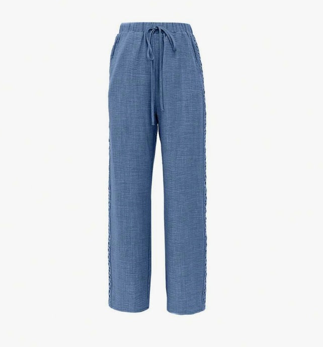 Women's Casual Side Lace Solid Denim Effect Long Pants