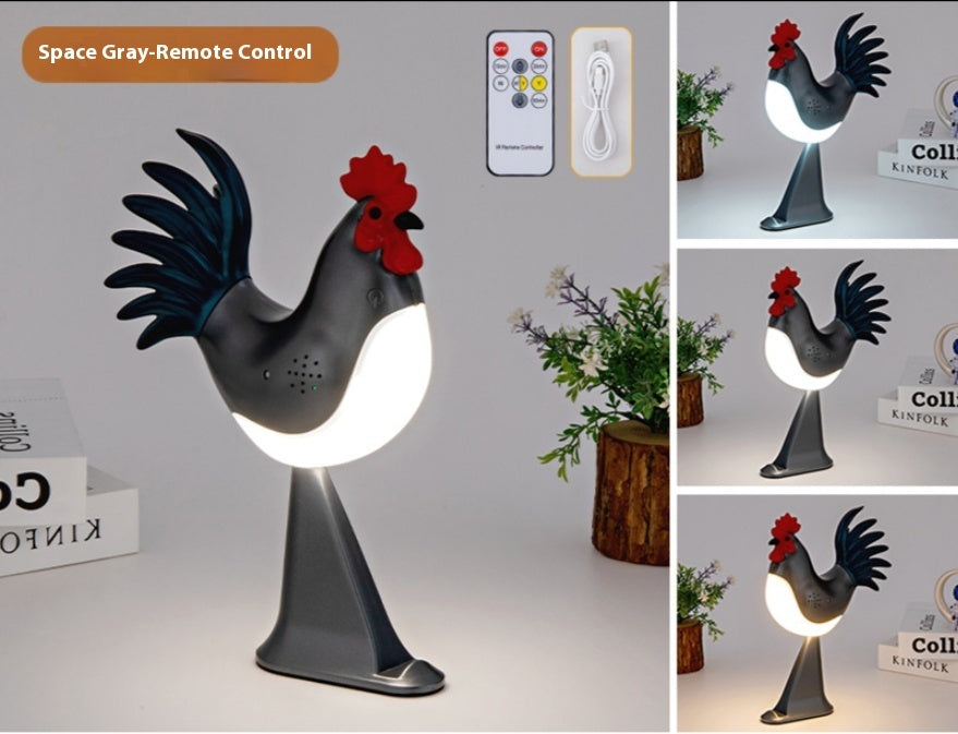 LED Rooster Night Light Touch With Sound Rechargeable Bedside Lamp
