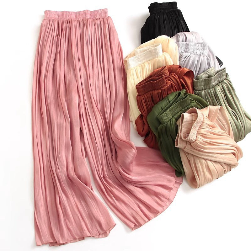 Women’s Elegant Ice Silk High Waist Long Pants