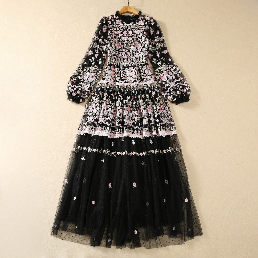 Schweres Stickerei Mesh Swing Kleid, Eid Kleid, Eid Outfit