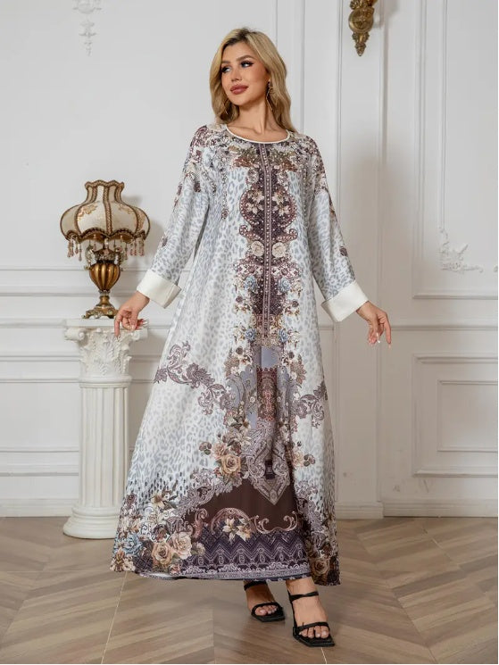 Elegantes Langarm-Abaya-Kleid mit Blumendruck, Premium-Abaya-Kleid, Sommerkleidung
