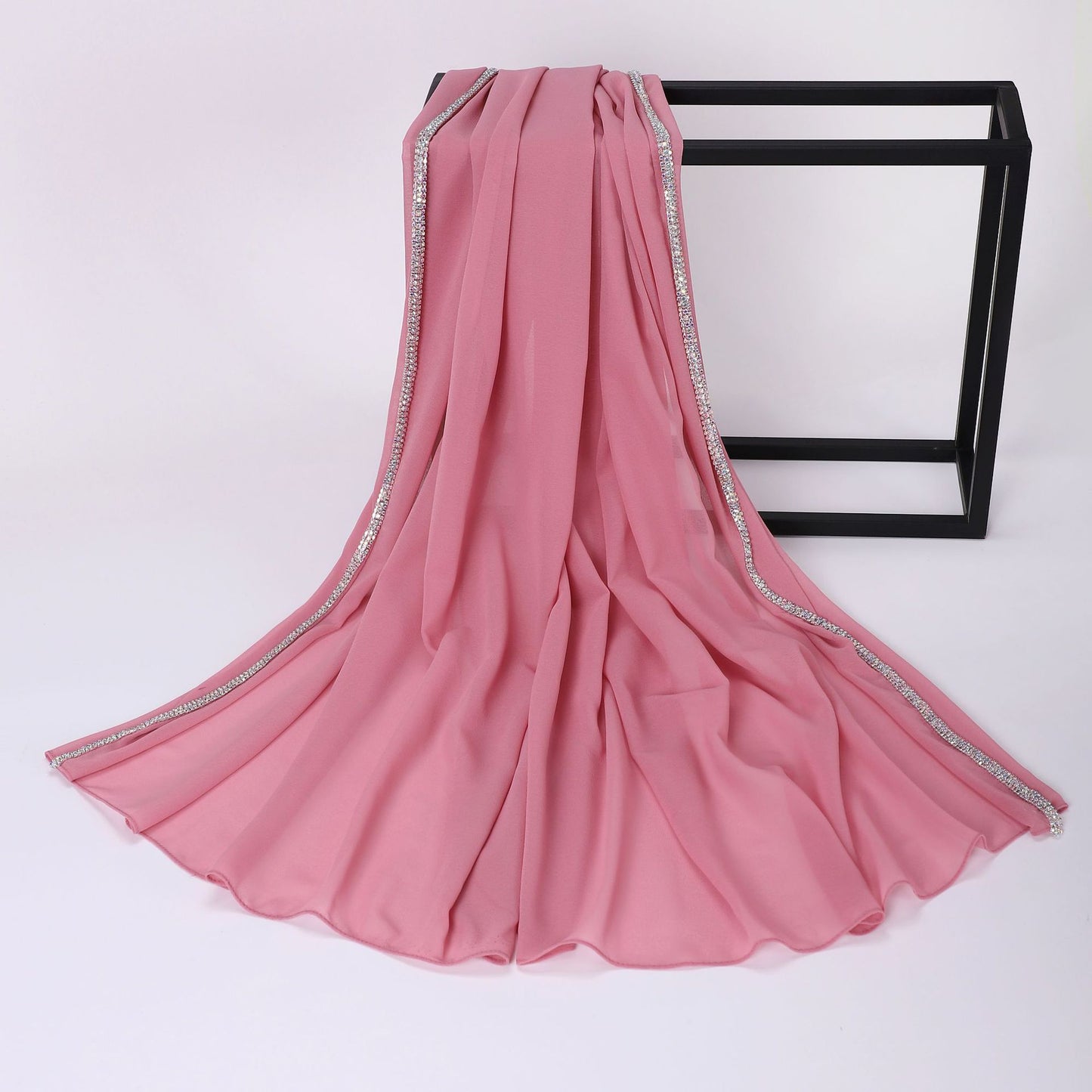 High-gloss Diamond Long-edge Chiffon Scarf, Ethnic Scarf, Middle Eastern and African Headscarf, Malay Wrapped Headscarf