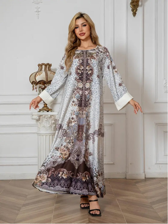 Elegantes Langarm-Abaya-Kleid mit Blumendruck, Premium-Abaya-Kleid, Sommerkleidung