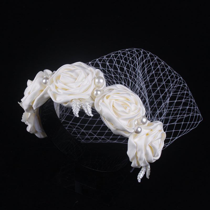 Brautschleier aus Satin mit großen Blumen, Haarreif, Kopfschmuck, Accessoires für Hochzeitskleider