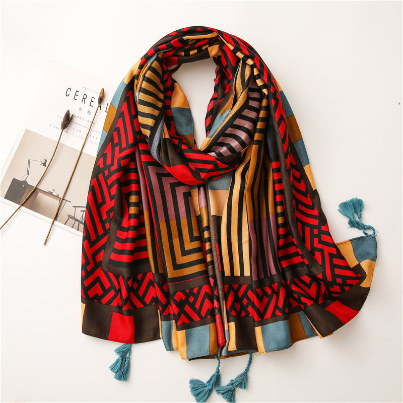 Geometric Cotton Linen Scarf