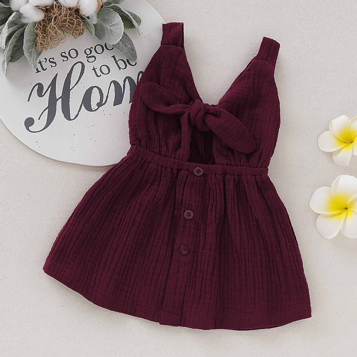 Kids' Organic Cotton Sleeveless Dress, Girls' Cute Dress with Bow Tie