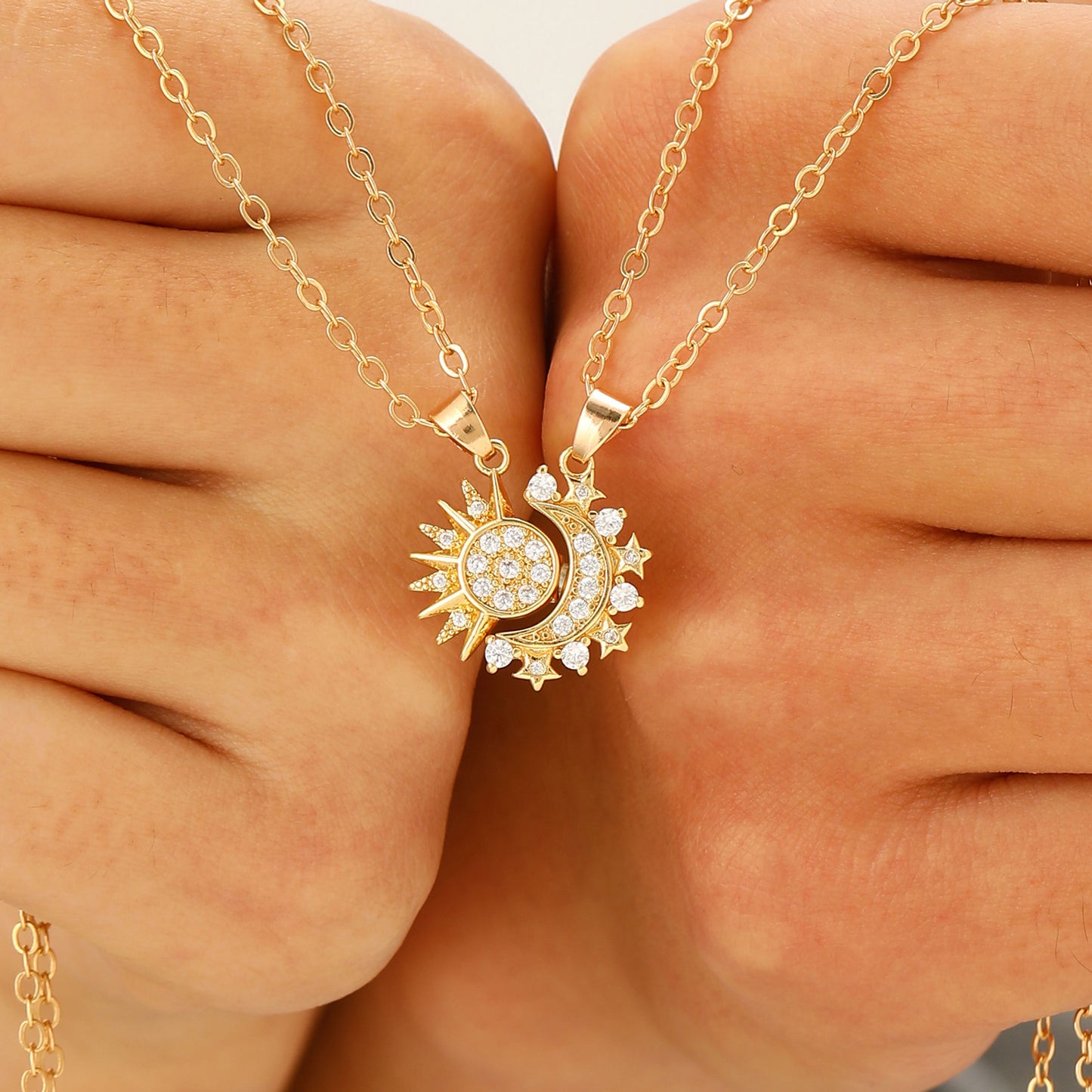 2pcs Trendy Necklace, Sun And Moon Magnetic Pendant