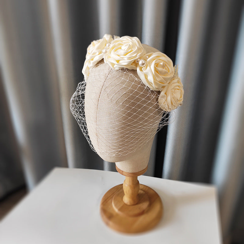 Brautschleier aus Satin mit großen Blumen, Haarreif, Kopfschmuck, Accessoires für Hochzeitskleider