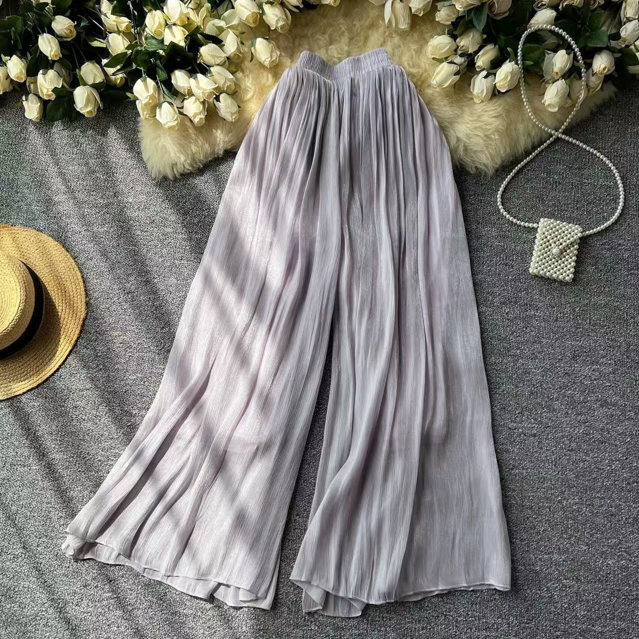 Women’s Elegant Ice Silk High Waist Long Pants