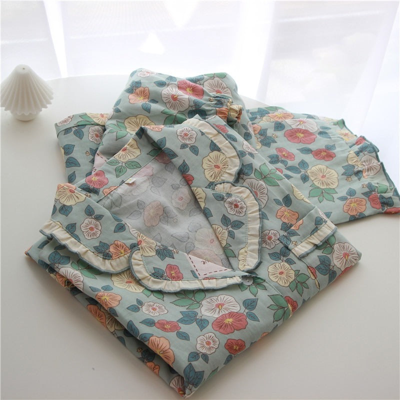 Cotton Sweet Lace Pajama Women's Spring Summer Set