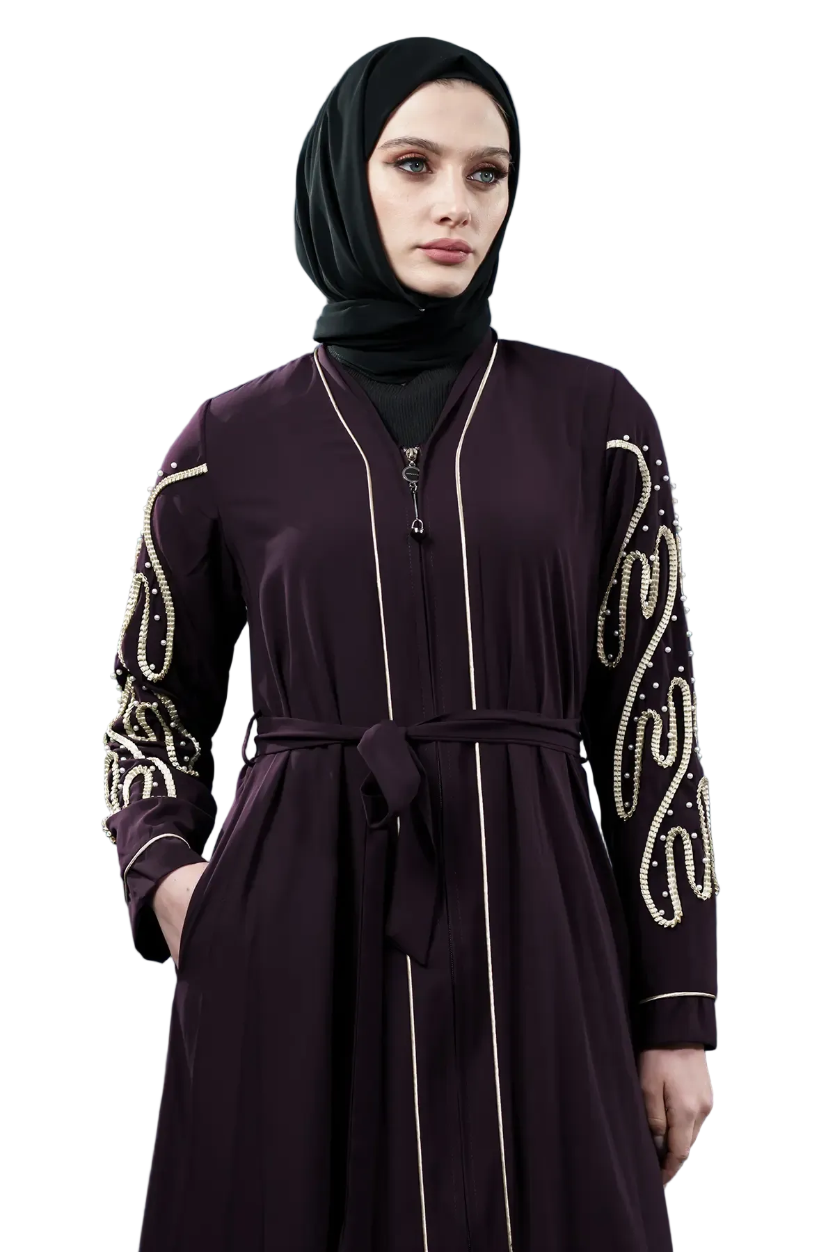 Embellished Deep Purple Abaya| Zippered