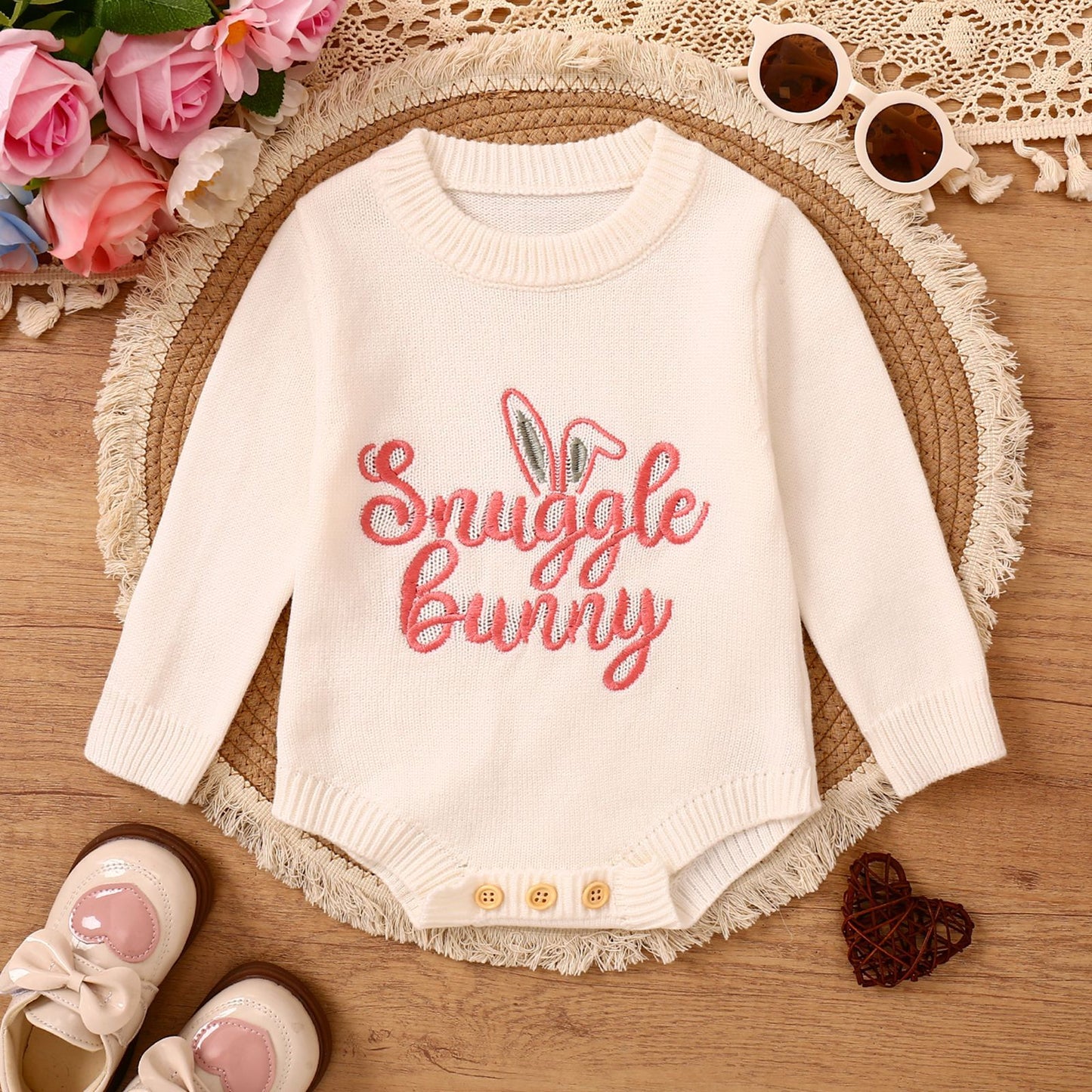 Children's Romper, Easter Rabbit Ear Romper, Long Sleeve Romper