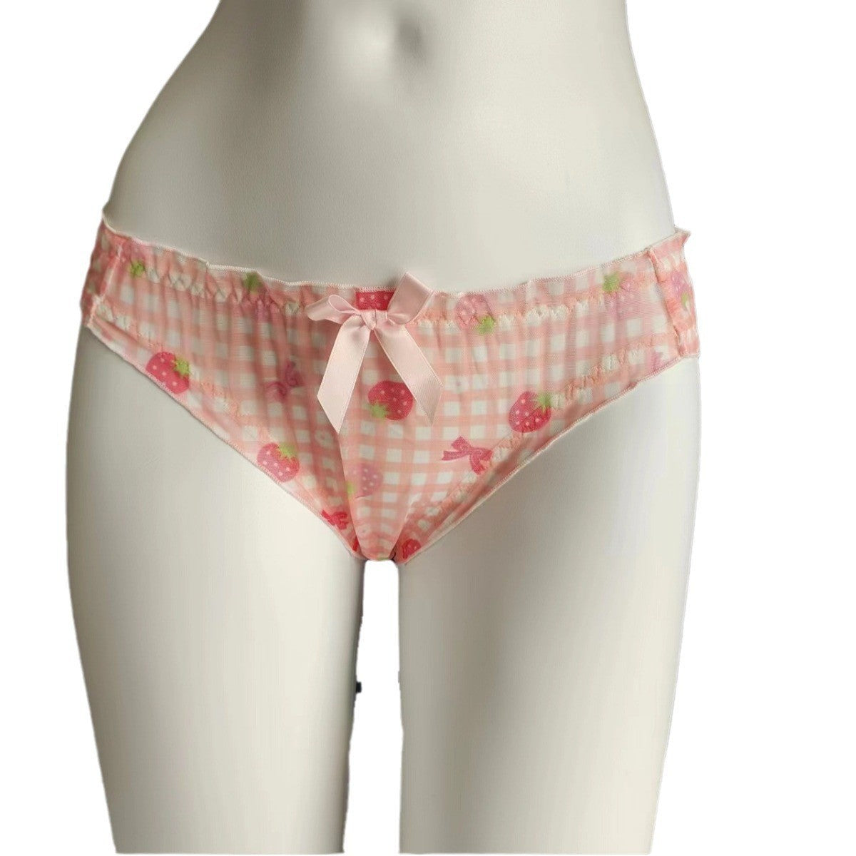 Japanese-style Sweet Cute Strawberry Plaid Mid-waist Underwear