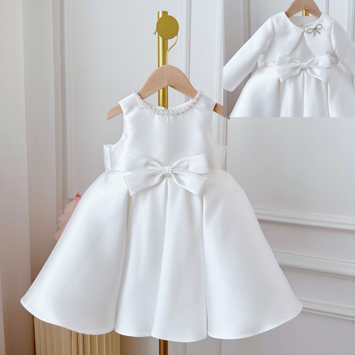 Kinderkleid im koreanischen Stil, weißes klassisches zweiteiliges Set