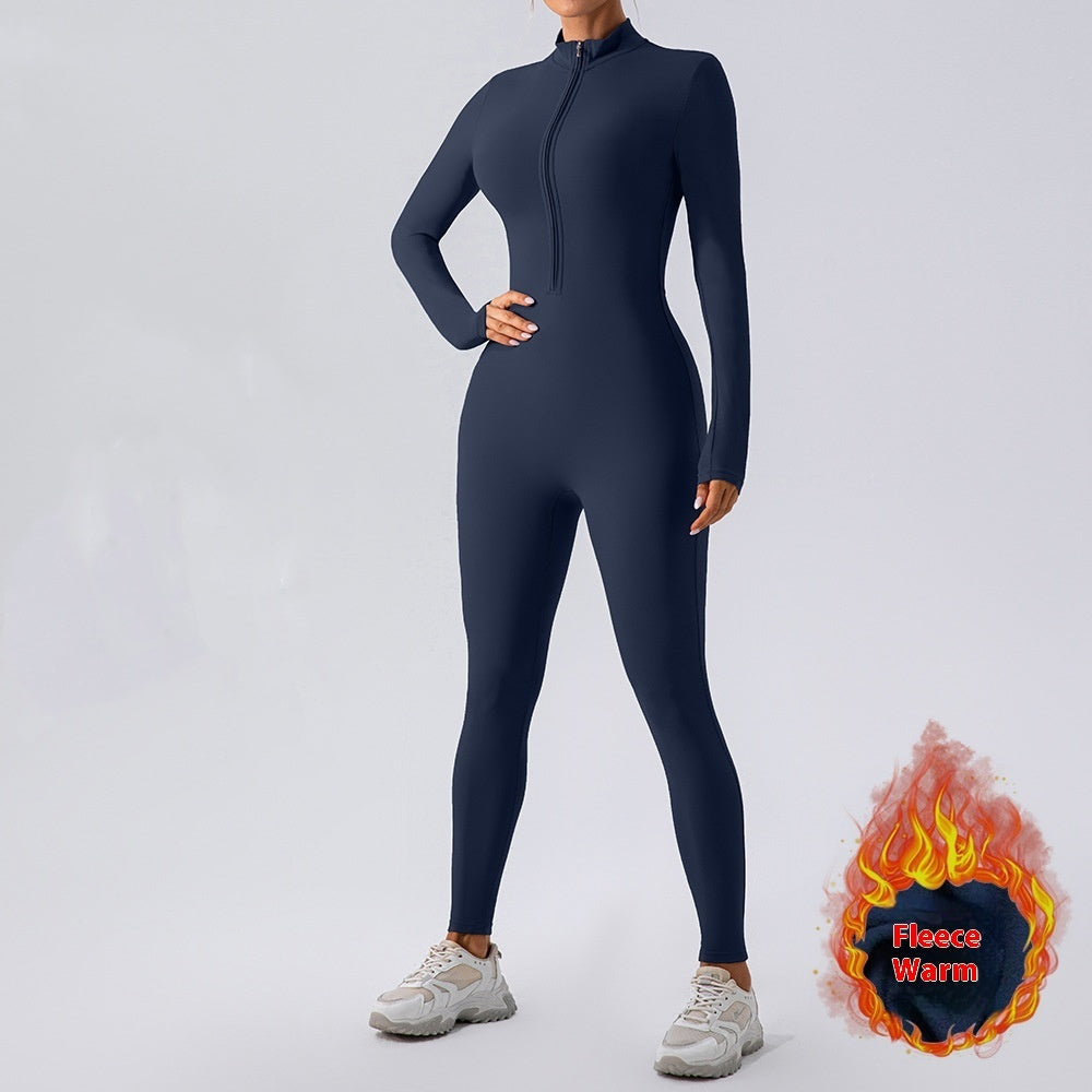 Fleece-lined Long Sleeved Yoga Jumpsuit