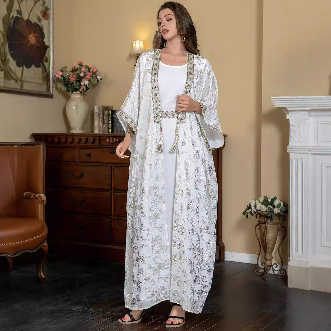 Einteilige Eid-Abaya für muslimische Frauen, bronzierendes Abaya-Gewand