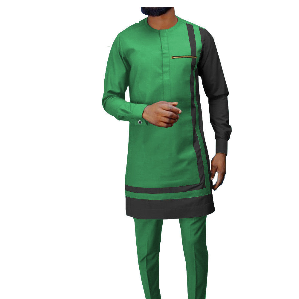 African Men’s Casual Suit Ethnic Print Modest Cotton Suit - Men’s Suit