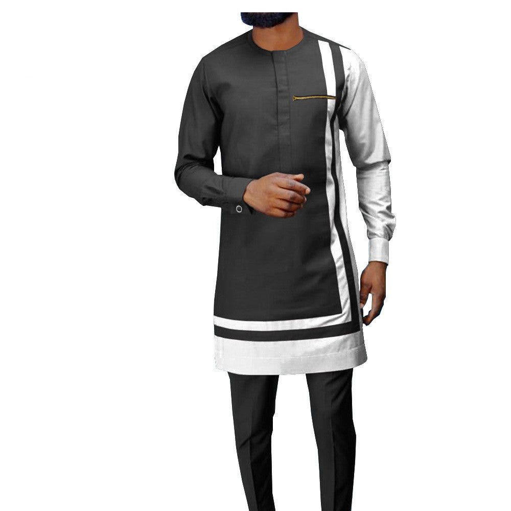 African Men’s Casual Suit Ethnic Print Modest Cotton Suit - Men’s Suit