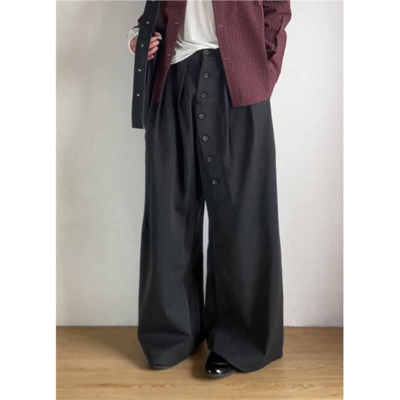 American Retro Ring Button Black Suit Pants - Pants