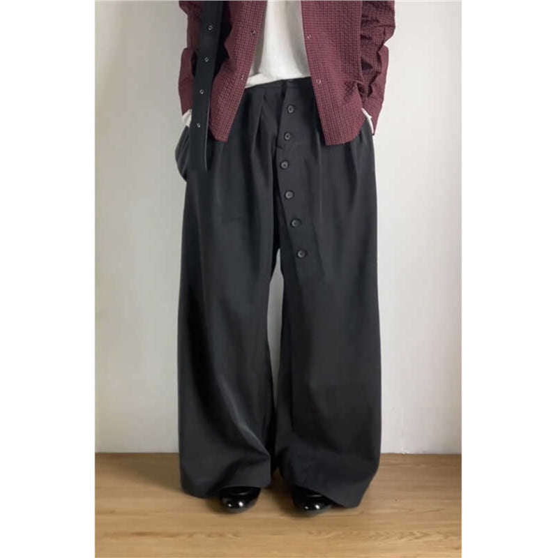 American Retro Ring Button Black Suit Pants - Pants