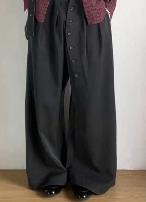 American Retro Ring Buttoned Charcoal Black Suit Pants - Pants