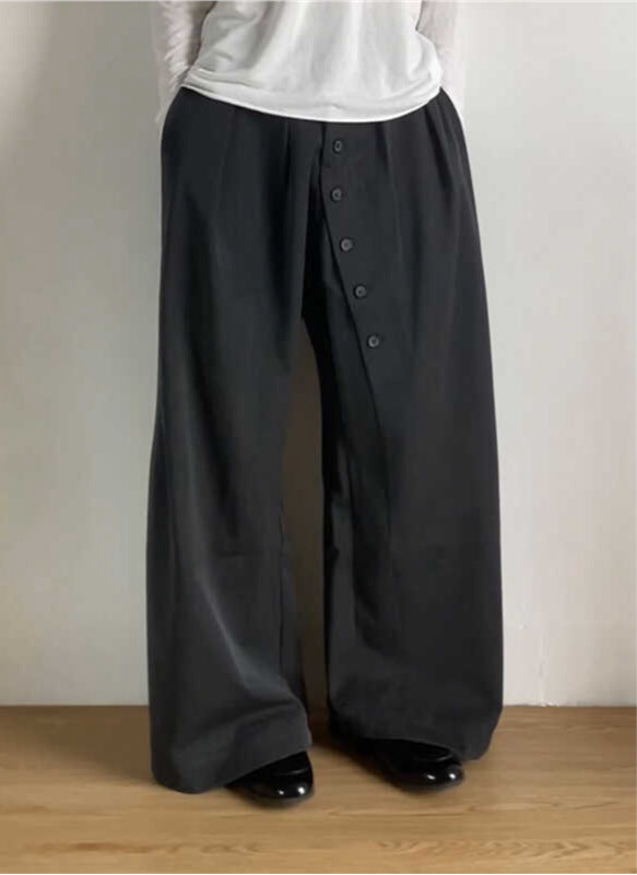 American Retro Ring Buttoned Charcoal Black Suit Pants - Pants