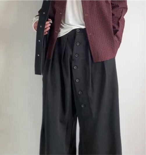 American Retro Ring Buttoned Charcoal Black Suit Pants - Pants