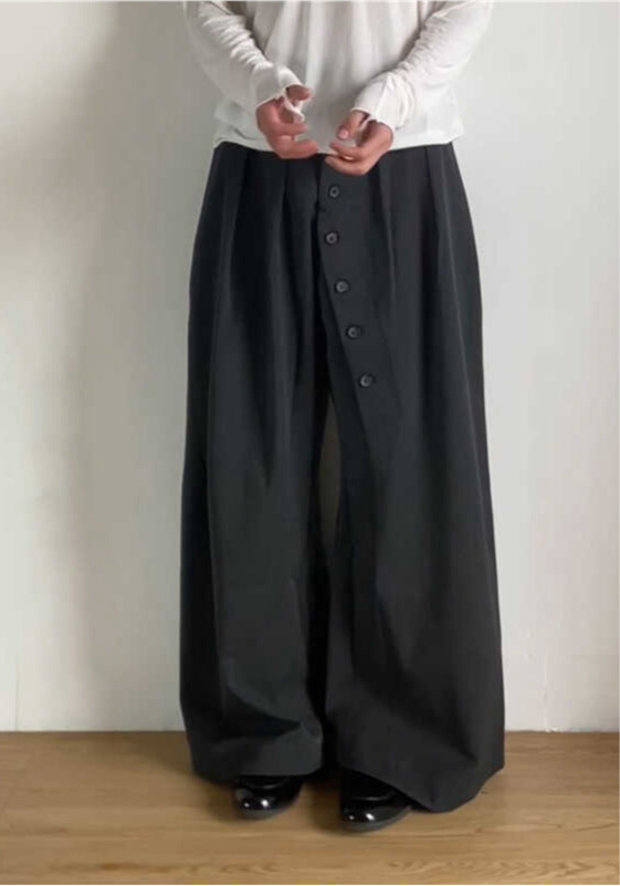 American Retro Ring Buttoned Charcoal Black Suit Pants - Pants
