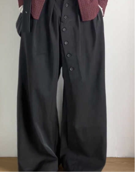 American Retro Ring Buttoned Charcoal Black Suit Pants - Pants